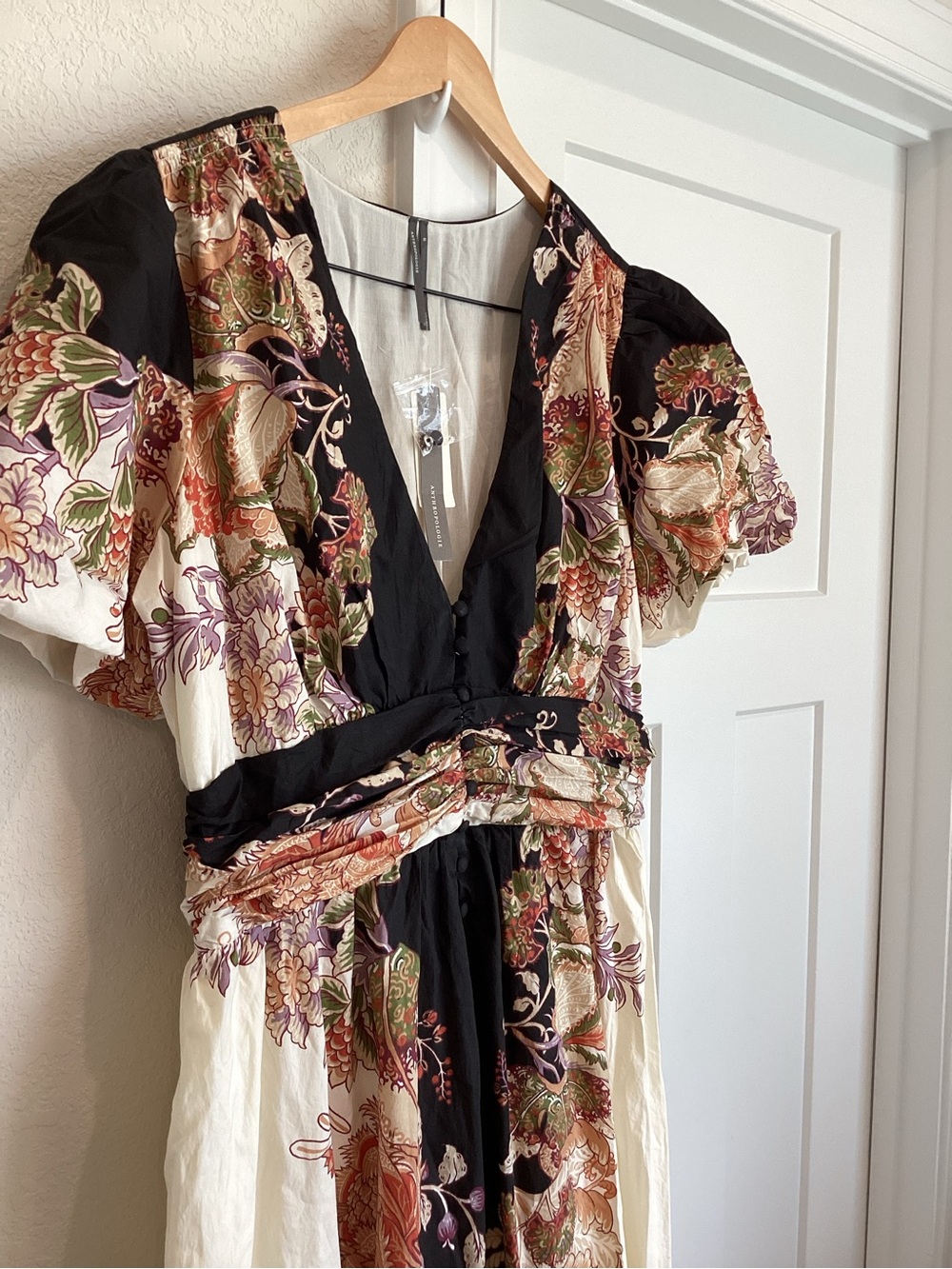 Anthropologie Katerina Short-Sleeve Button-Front Maxi Dress XL Black Floral - Picture 7 of 15